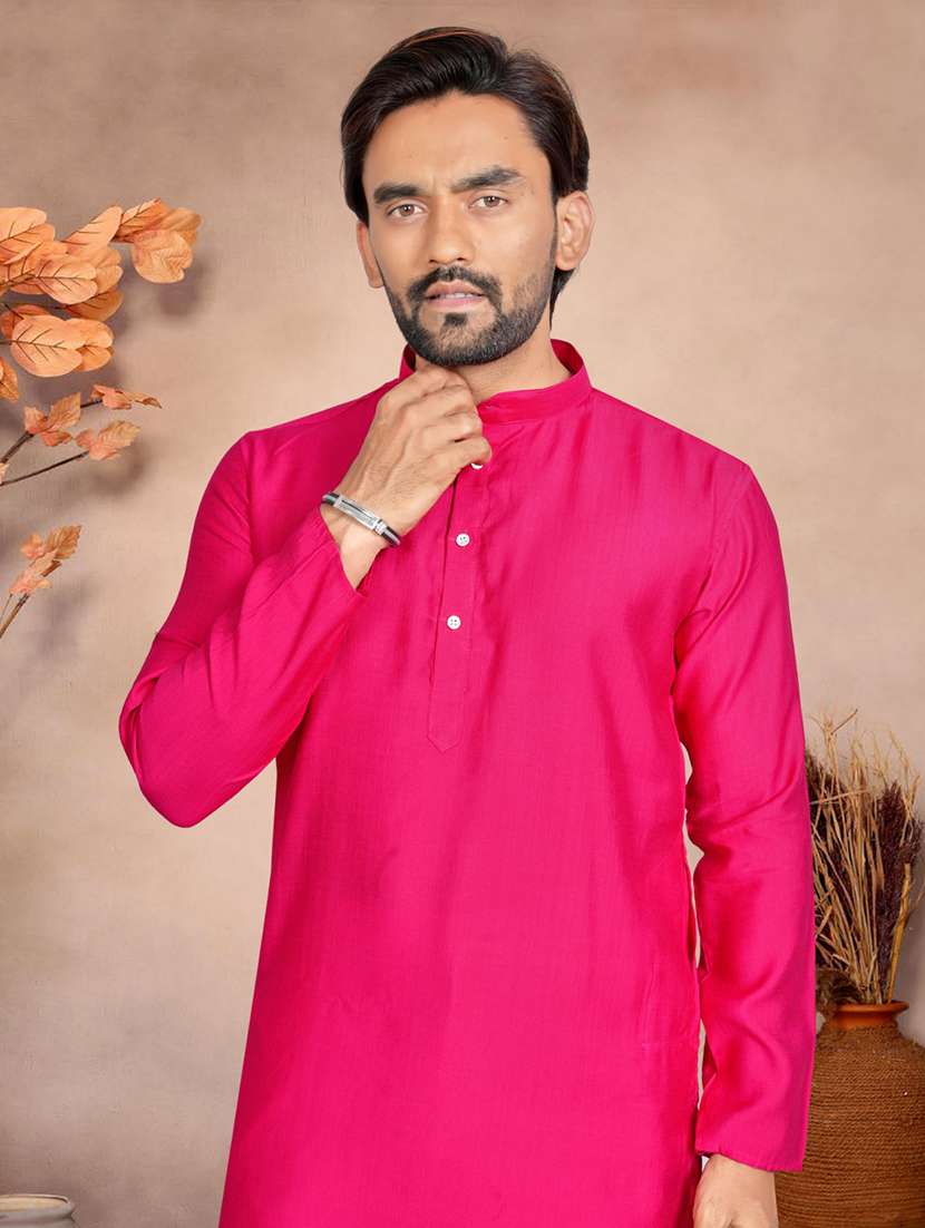 men solid mandarin neck long kurta - 22595271 -  Standard Image - 1
