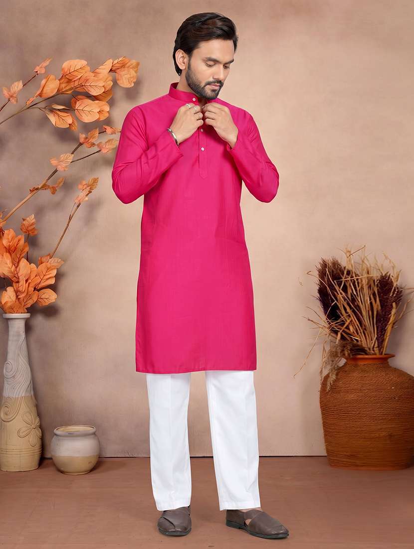 men solid mandarin neck long kurta - 22595271 -  Standard Image - 4