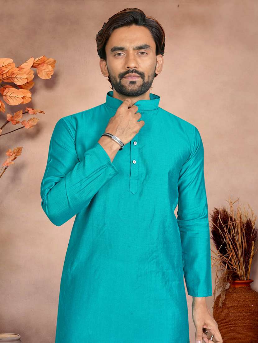 men solid mandarin neck long kurta - 22595272 -  Standard Image - 1