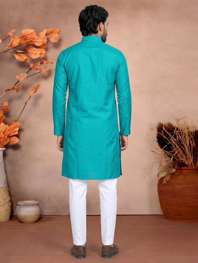 men solid mandarin neck long kurta - 22595272 -  Standard Image - 4