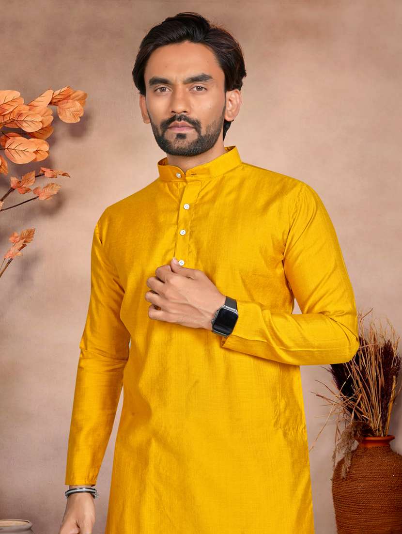 men solid mandarin neck long kurta - 22595273 -  Standard Image - 1