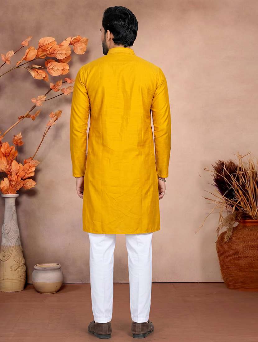 men solid mandarin neck long kurta - 22595273 -  Standard Image - 4