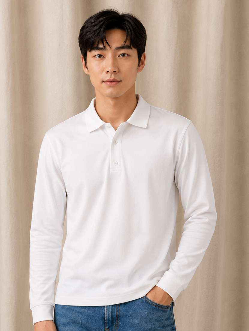 Men Solid Long Sleeves Polo T-shirt - 22595313 -  Standard Image - 1
