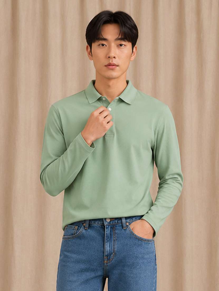 men solid long sleeves polo t-shirt