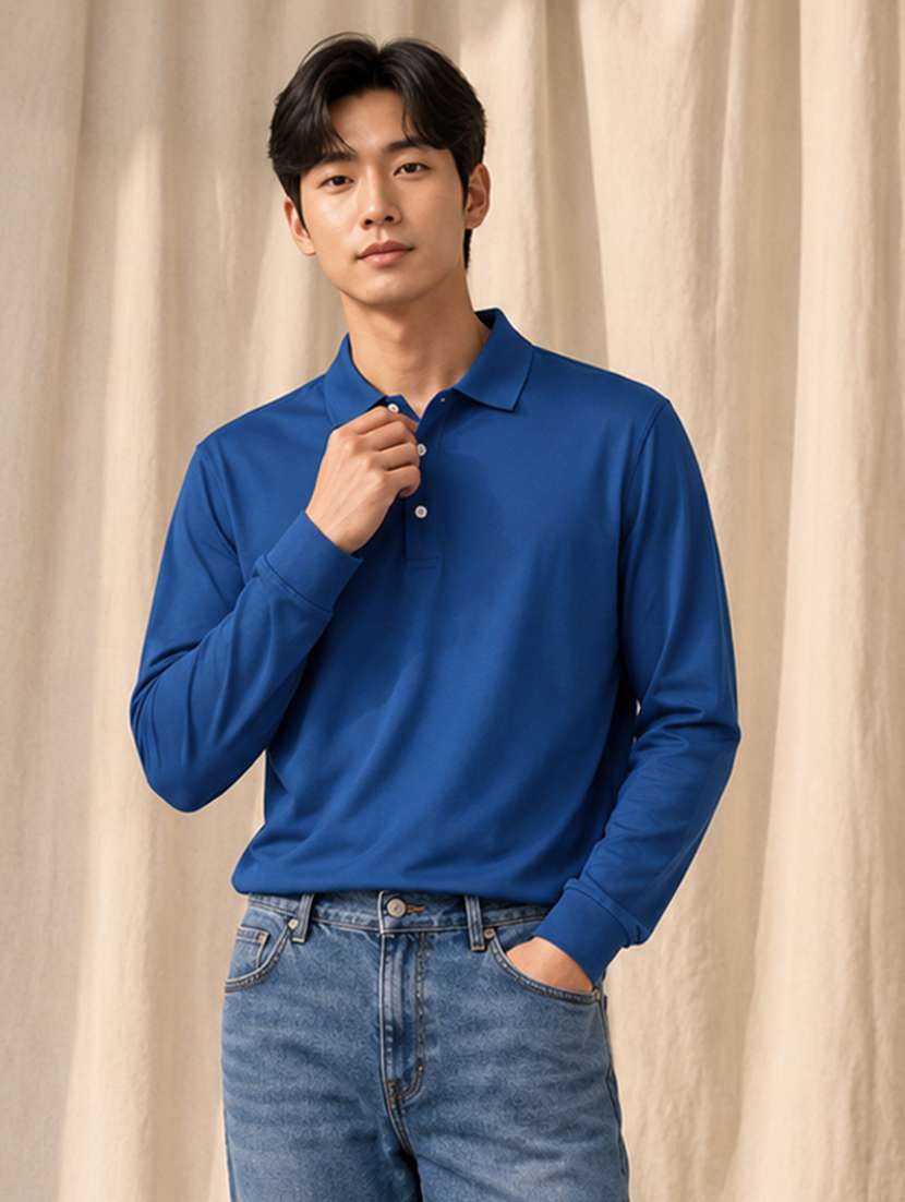 men solid long sleeves polo t-shirt