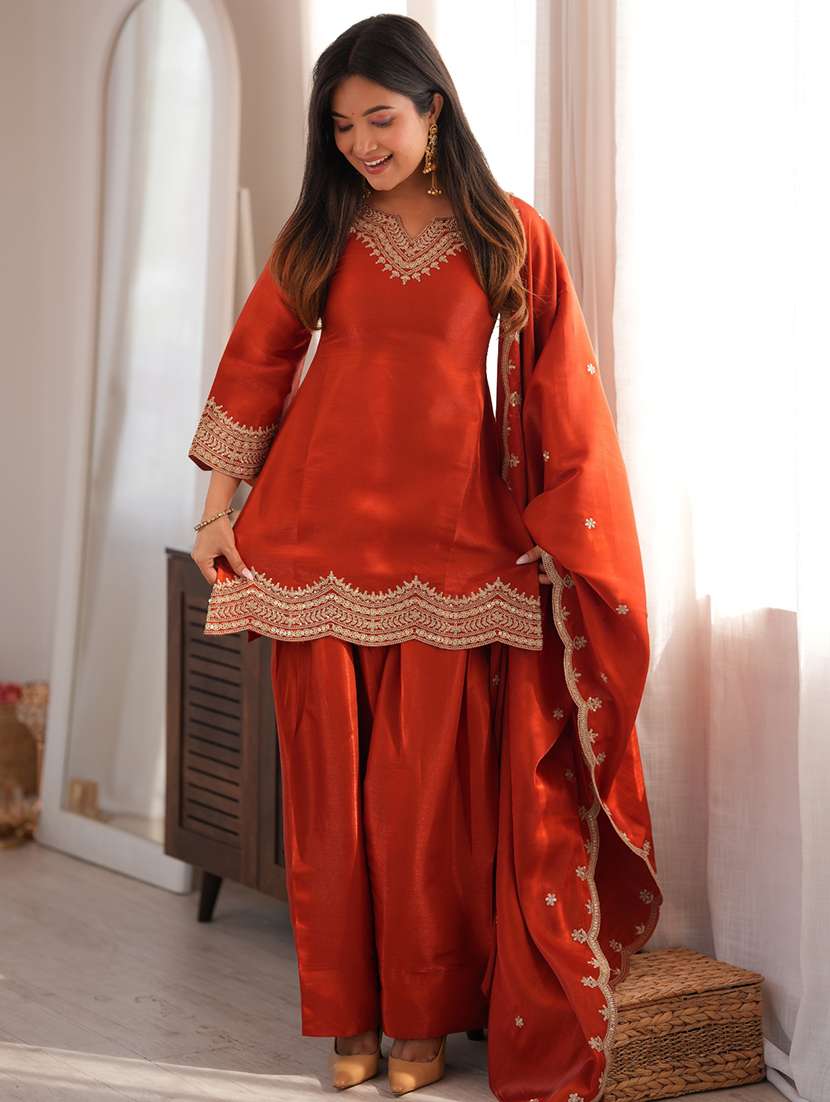 women embroidered three quarter sleeves kurta salwar set with dupatta - 22595382 -  Standard Image - 4
