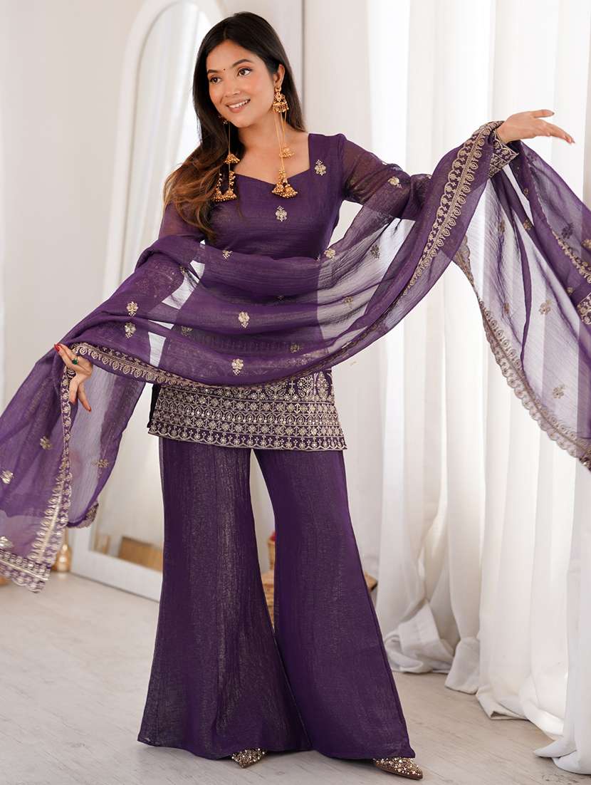women embroidered long kurta palazzo set with dupatta - 22595388 -  Standard Image - 1