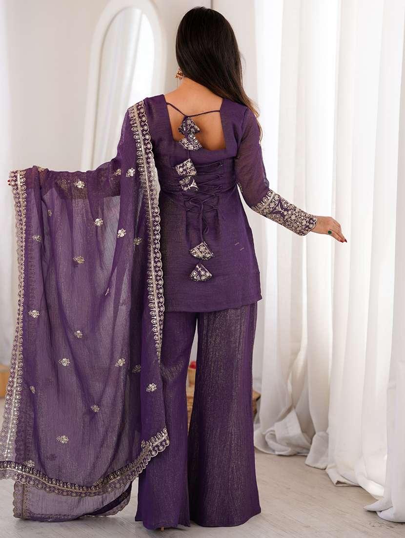 women embroidered long kurta palazzo set with dupatta - 22595388 -  Standard Image - 4