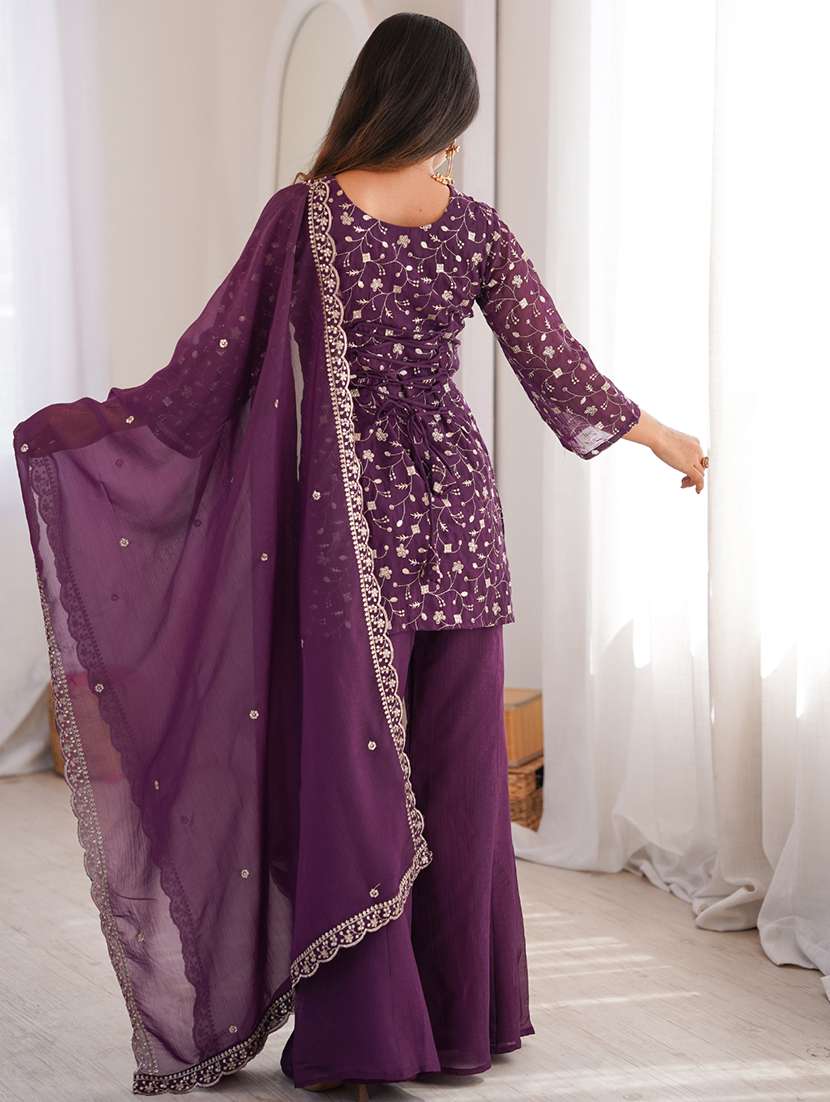 women embroidered three quarter sleeves kurta palazzo set with dupatta - 22595390 -  Standard Image - 4