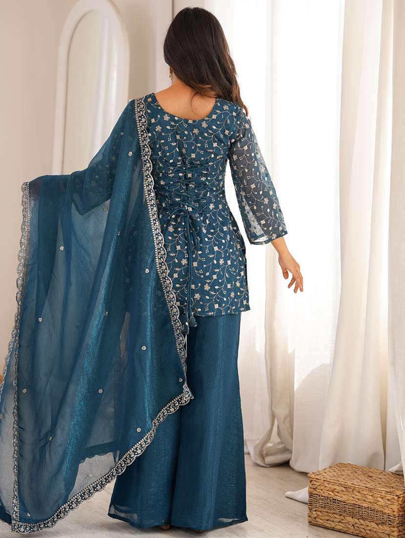 women embroidered three quarter sleeves kurta palazzo set with dupatta - 22595391 -  Standard Image - 4