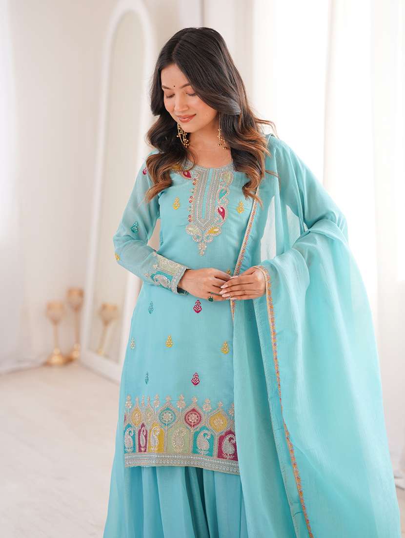 women embroidered long sleeves kurta palazzo set with dupatta - 22595395 -  Standard Image - 1