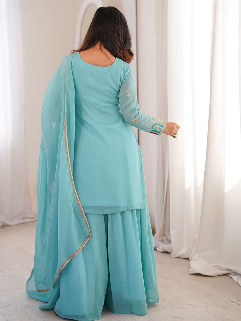 women embroidered long sleeves kurta palazzo set with dupatta - 22595395 -  Standard Image - 4