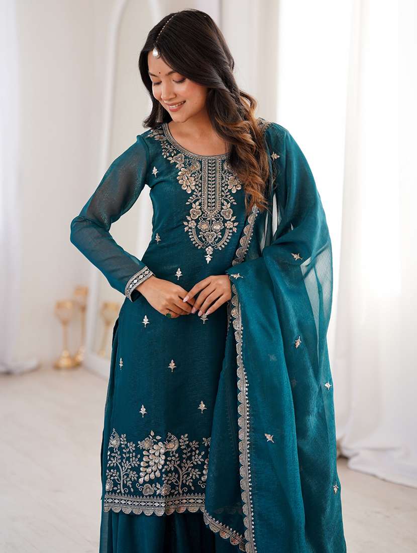 women embroidered long sleeves kurta palazzo set with dupatta - 22595396 -  Standard Image - 1