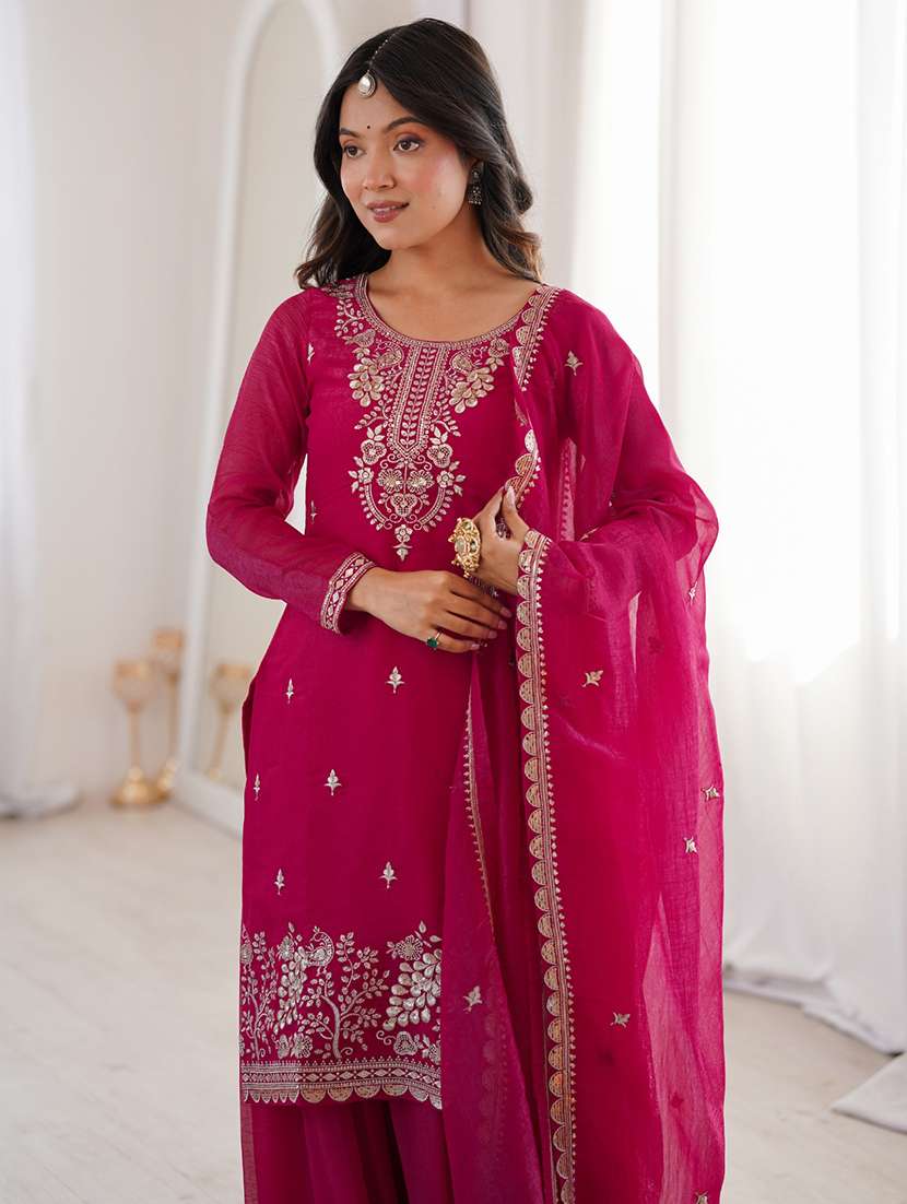women embroidered long sleeves kurta palazzo set with dupatta - 22595397 -  Standard Image - 1
