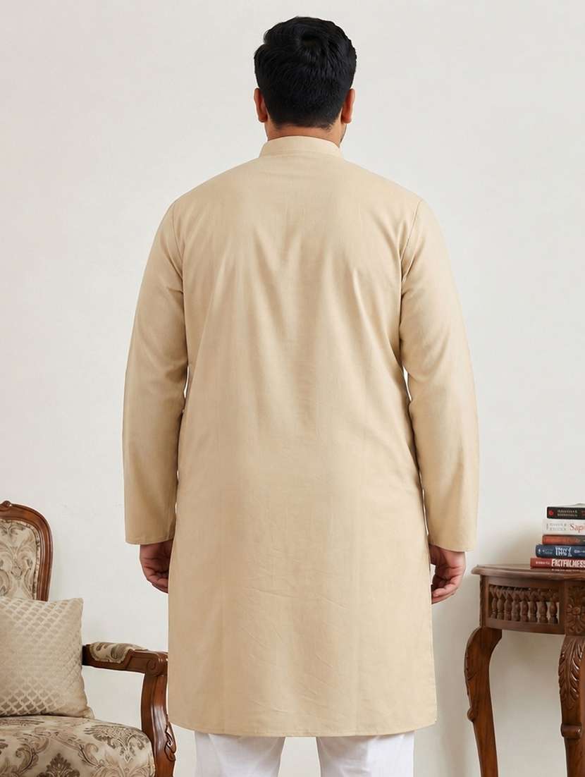 Men Solid Mandarin Neck Long Kurta - 22595424 -  Standard Image - 4