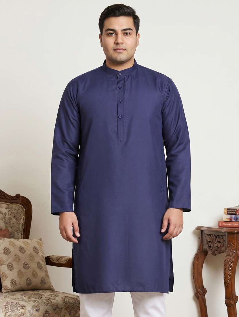 Men Solid Mandarin Neck Long Kurta - 22595427 -  Standard Image - 1