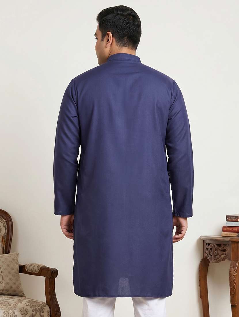 Men Solid Mandarin Neck Long Kurta - 22595427 -  Standard Image - 4