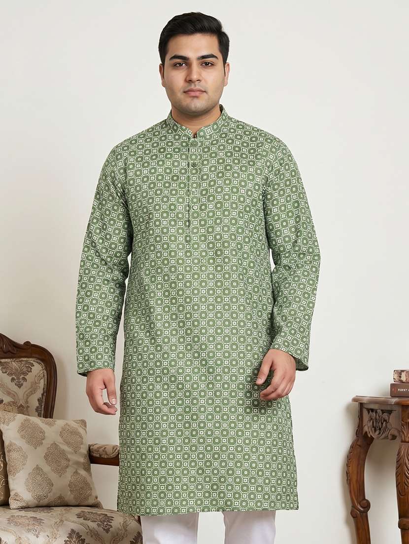 men printed mandarin neck long kurta - 22595432 -  Standard Image - 1