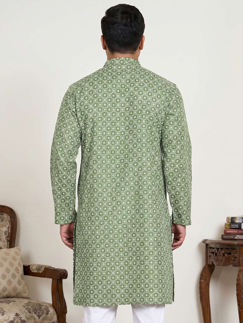 men printed mandarin neck long kurta - 22595432 -  Standard Image - 4