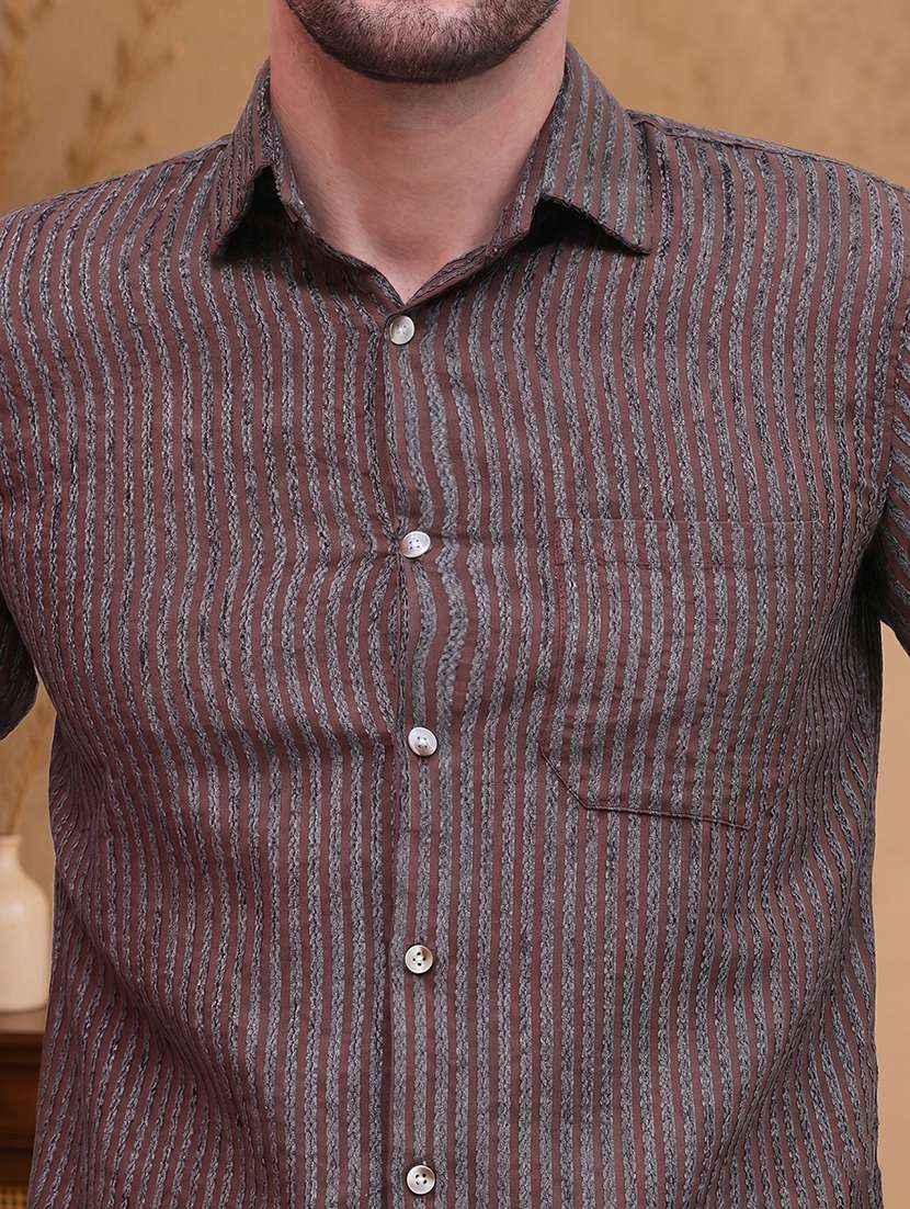men striped long sleeve regular fit casual shirt - 22595535 -  Standard Image - 1