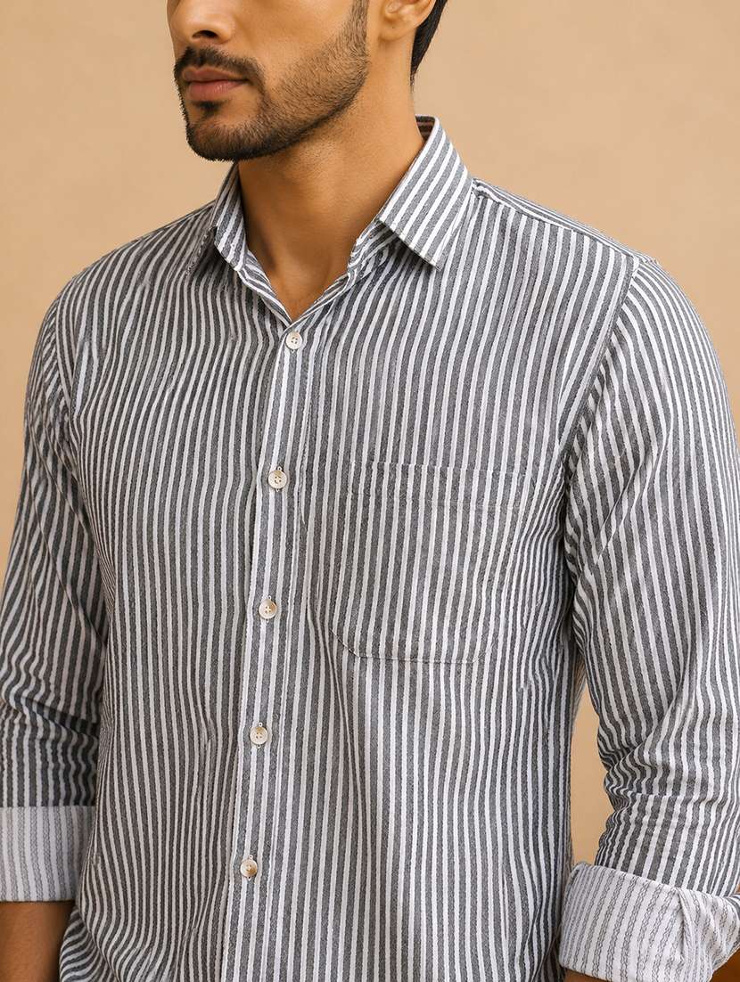 men striped long sleeve regular fit casual shirt - 22595537 -  Standard Image - 1