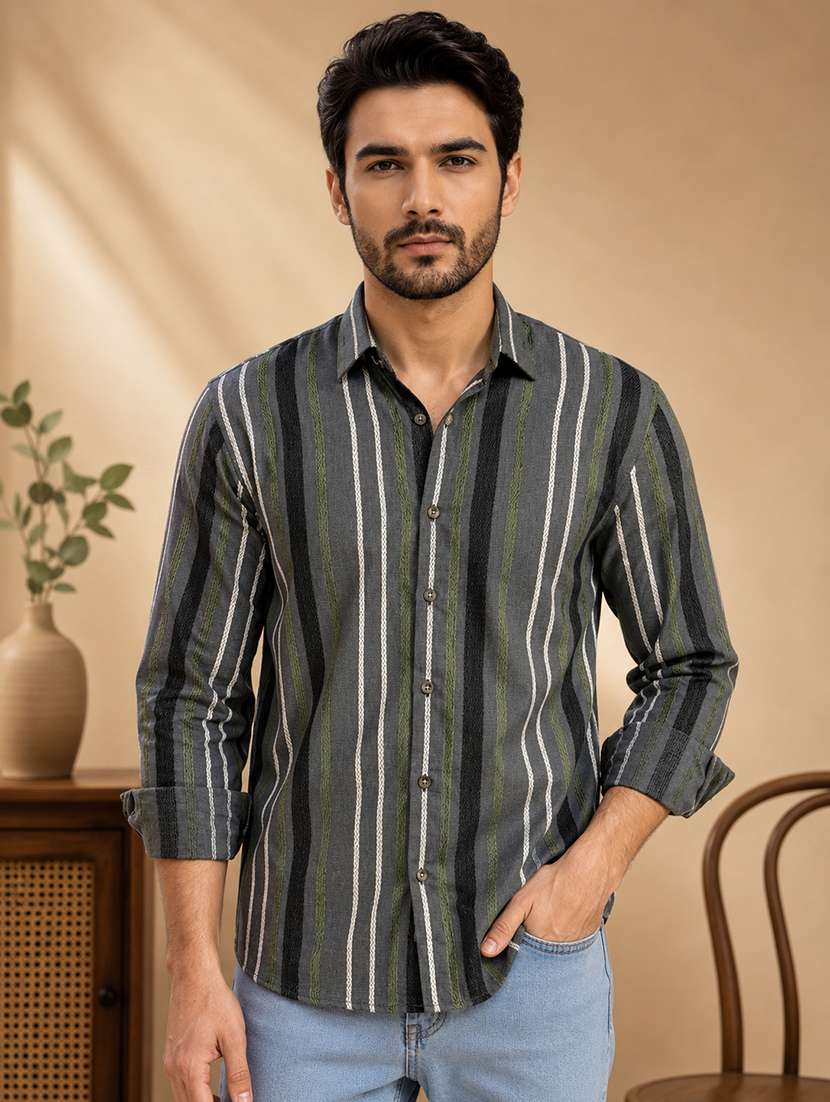 men striped long sleeve regular fit casual shirt
