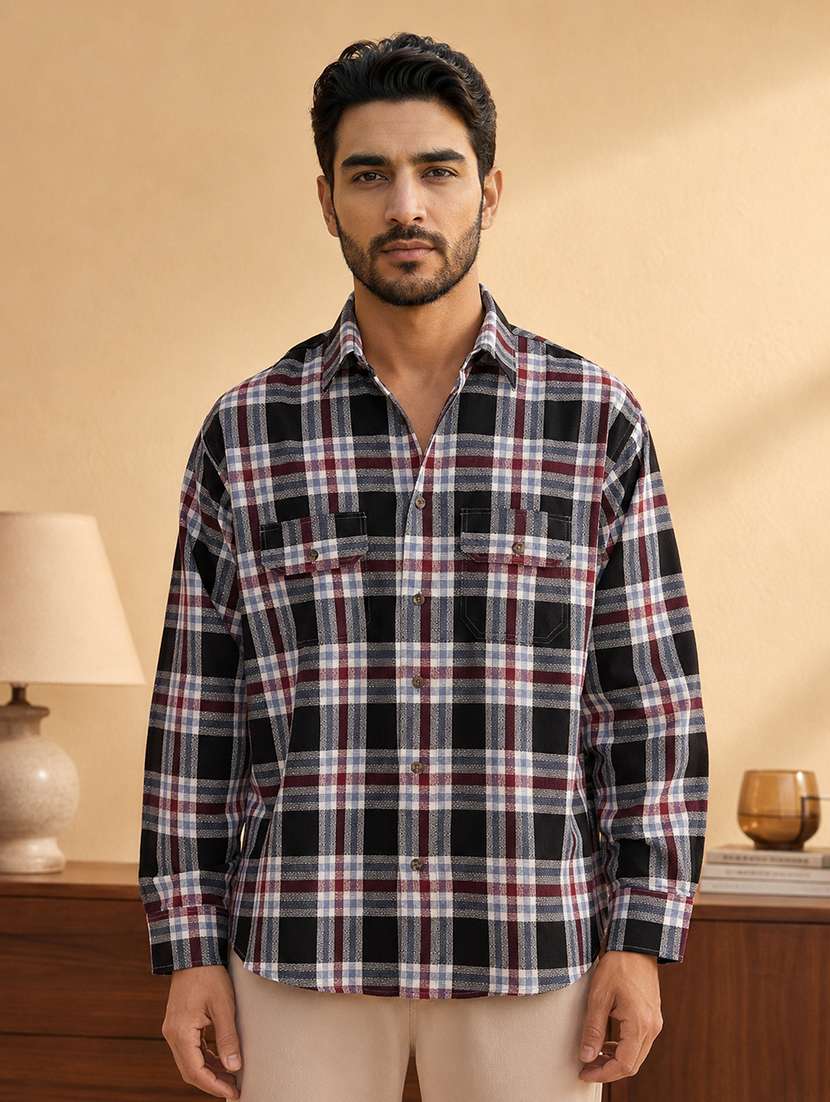 men checkered long sleeve regular fit casual shirt