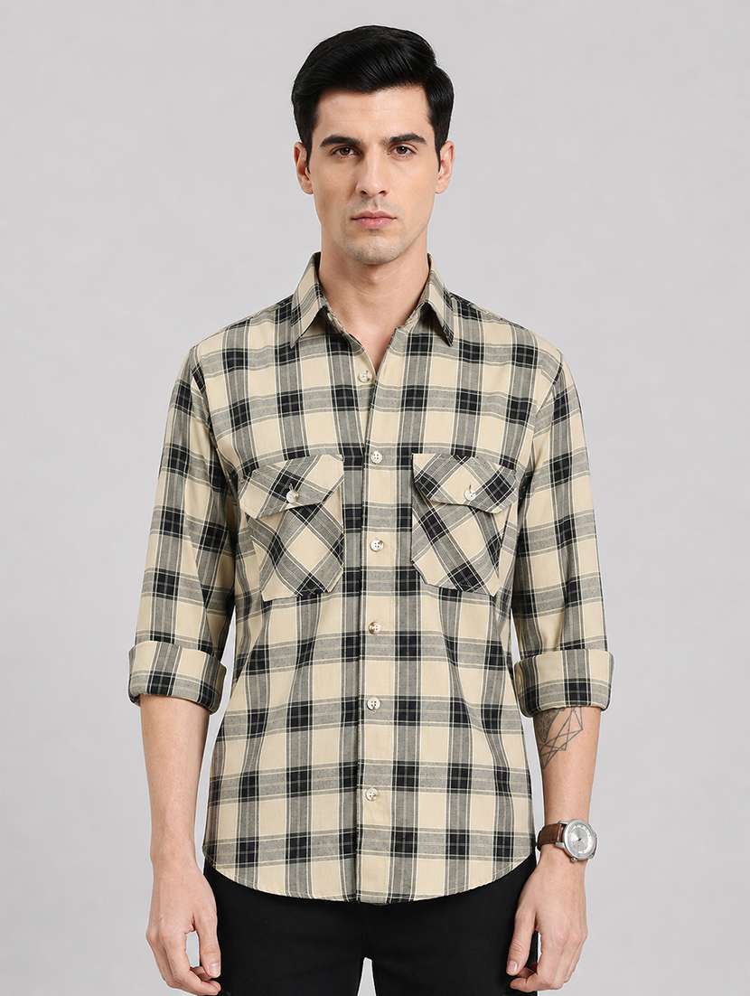 men checkered long sleeve regular fit casual shirt