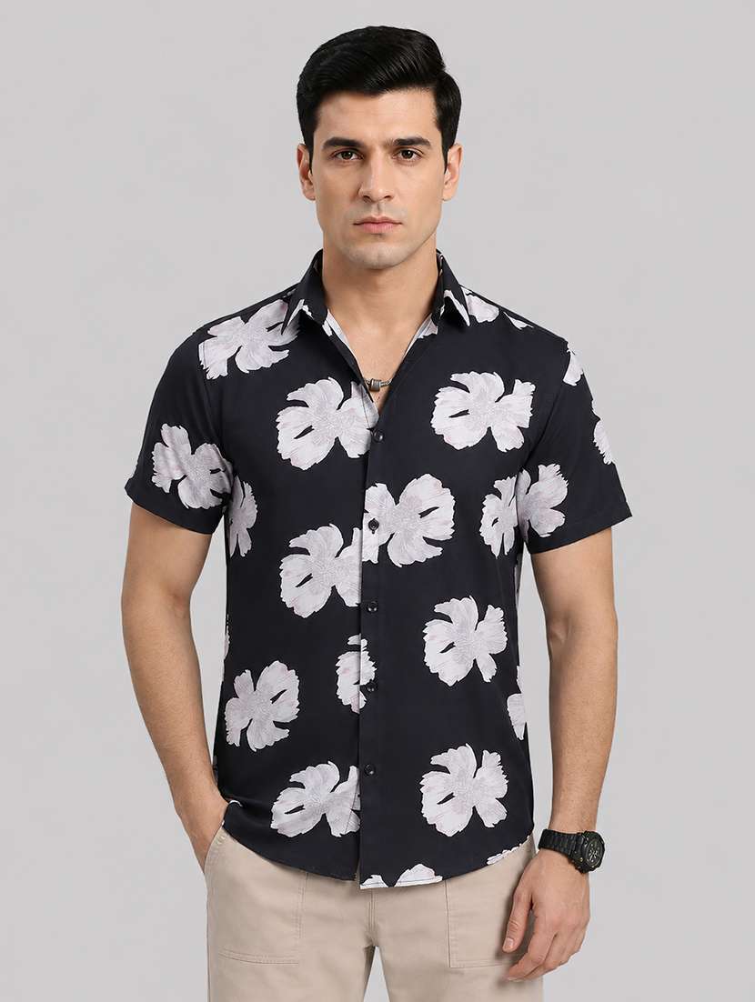 men floral short sleeve regular fit casual shirt