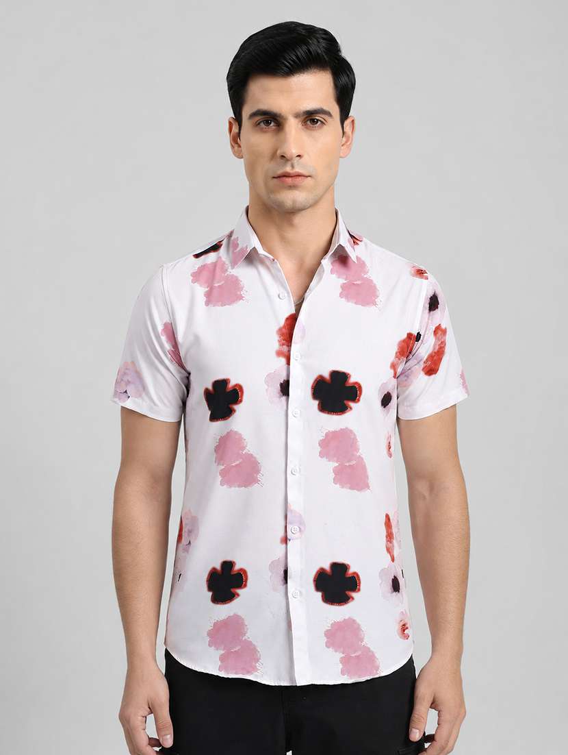 men printed short sleeve regular fit casual shirt