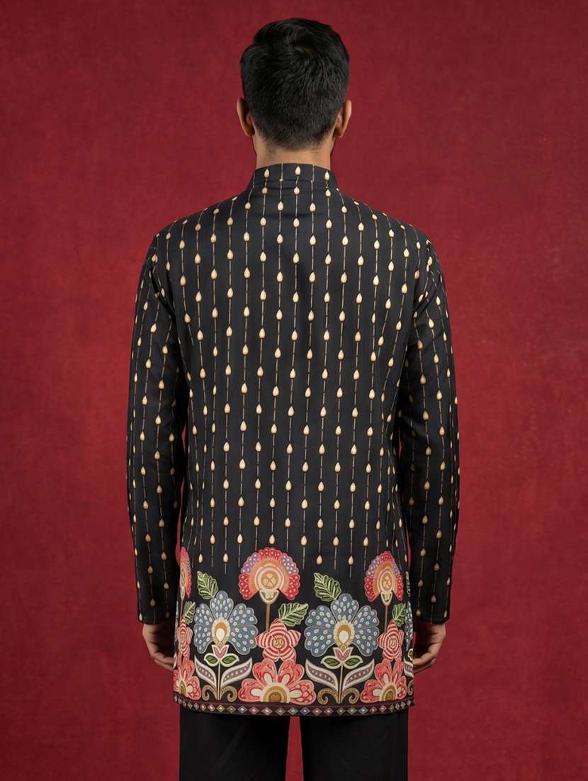 men printed mandarin neck short kurta - 22595949 -  Standard Image - 4