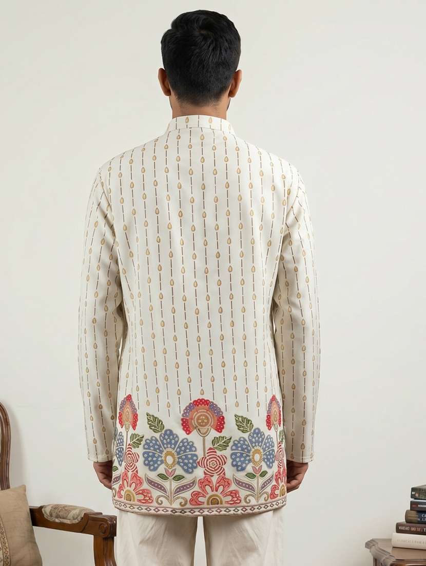 men printed mandarin neck short kurta - 22595950 -  Standard Image - 4