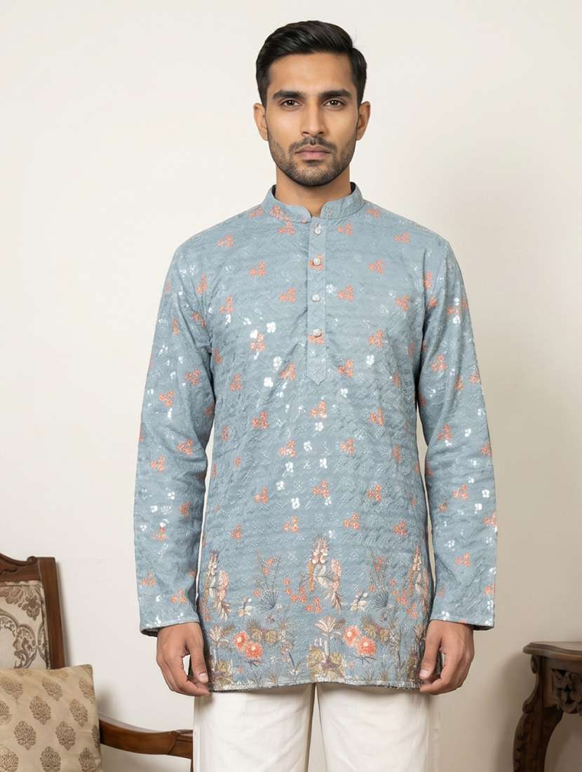 men printed mandarin neck short kurta - 22595951 -  Standard Image - 1