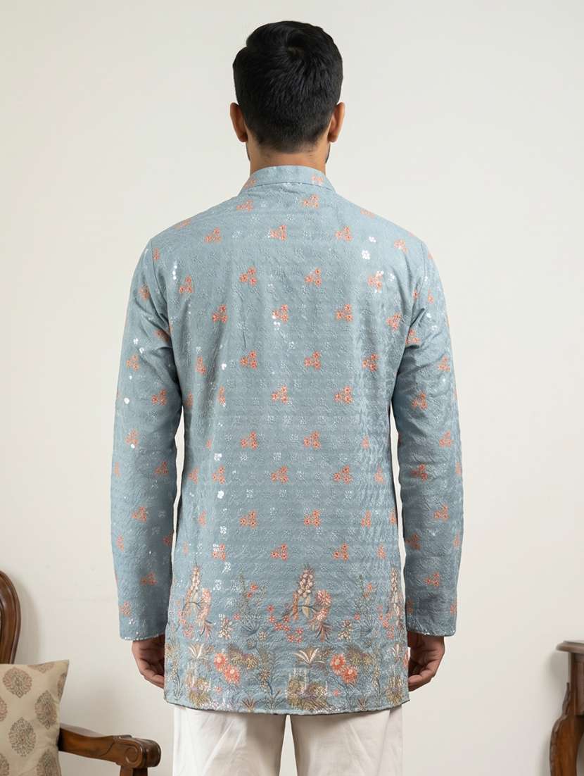 men printed mandarin neck short kurta - 22595951 -  Standard Image - 4