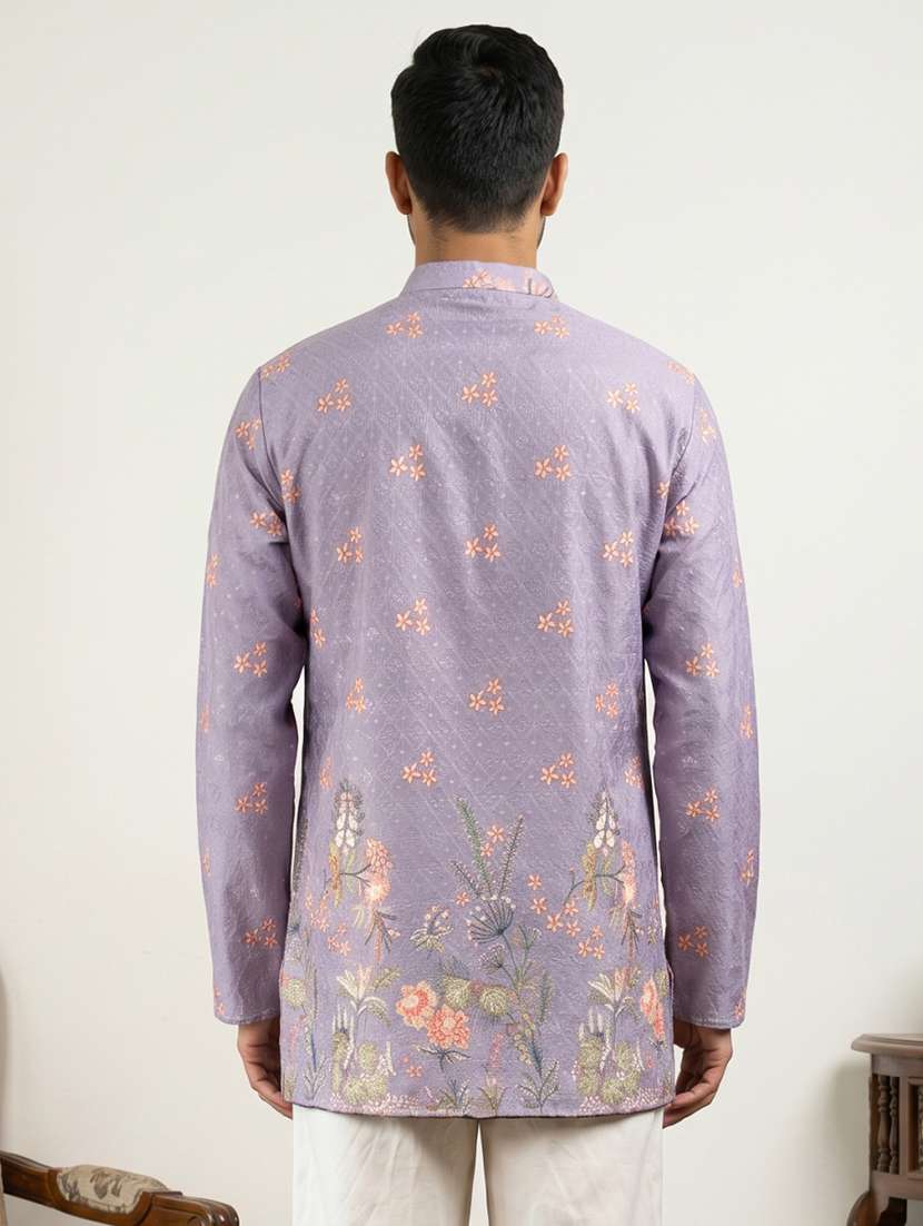 men printed mandarin neck short kurta - 22595952 -  Standard Image - 4