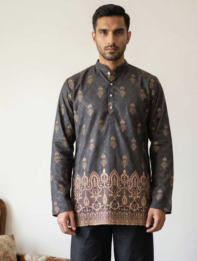 men printed mandarin neck short kurta - 22595954 -  Standard Image - 1