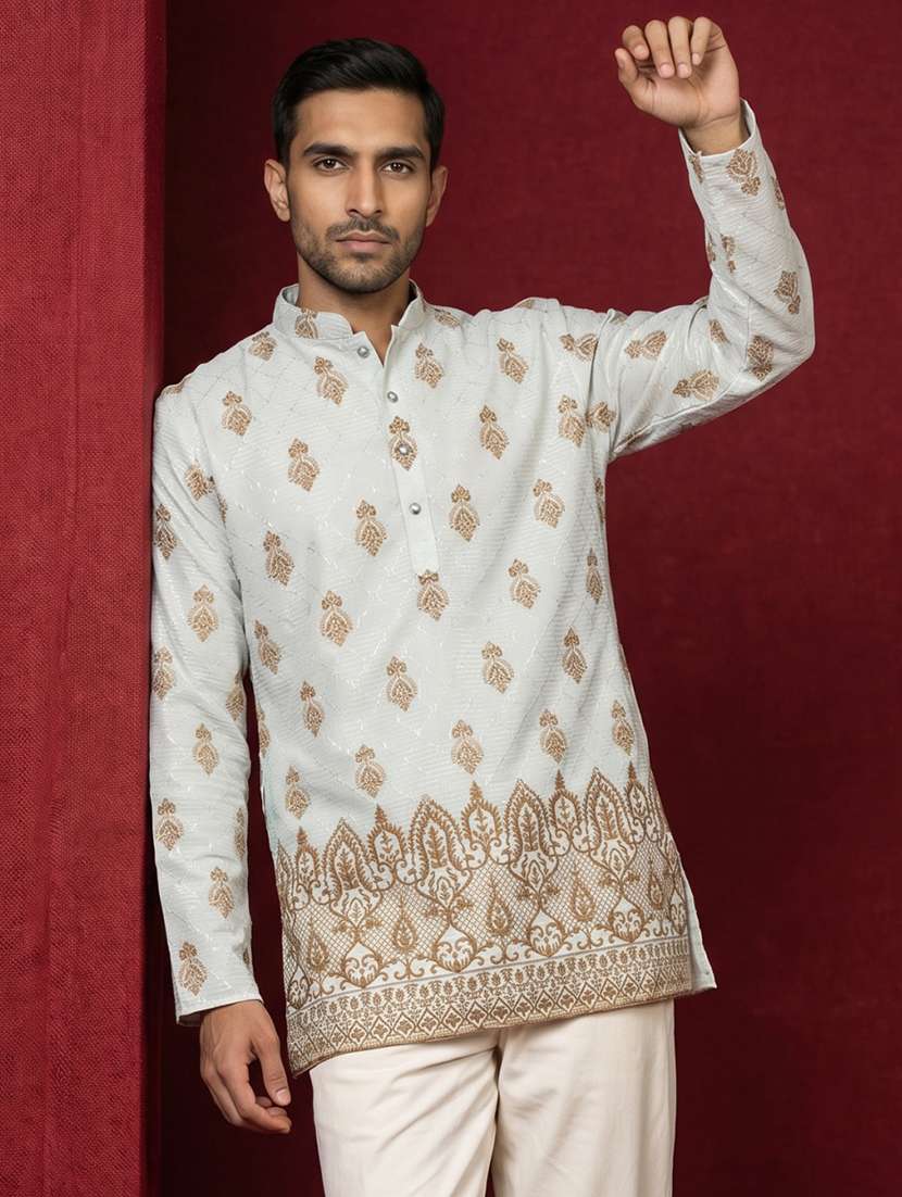 men printed mandarin neck short kurta - 22595955 -  Standard Image - 1