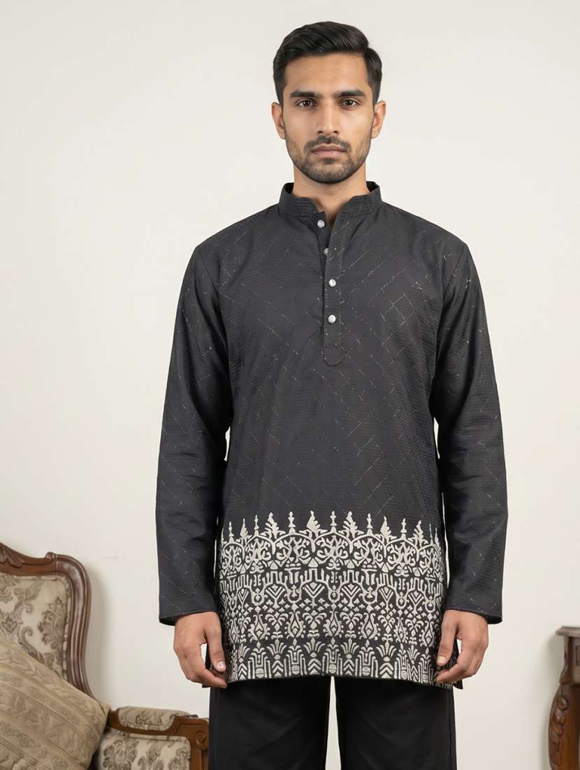 men printed mandarin neck short kurta - 22595956 -  Standard Image - 1