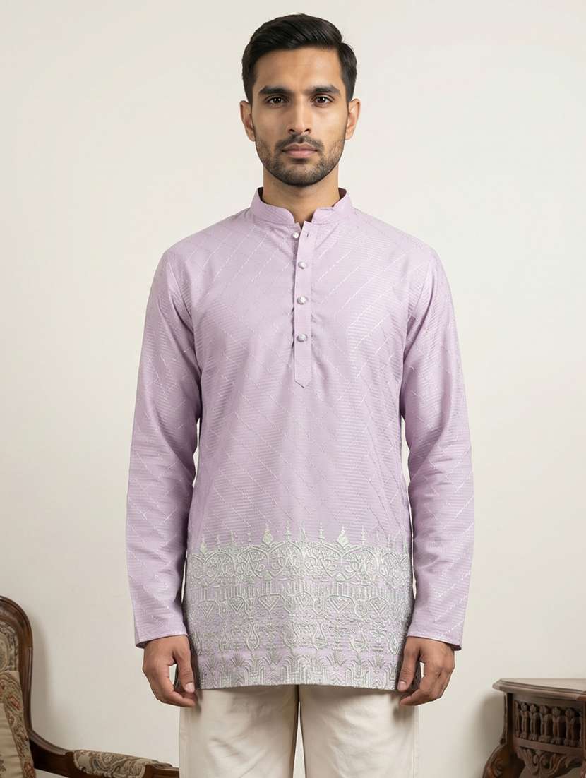 men printed mandarin neck short kurta - 22595957 -  Standard Image - 1