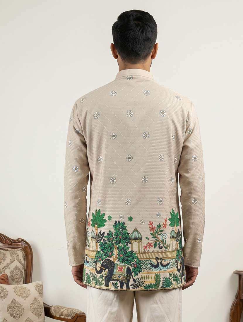 Men Printed Mandarin Neck Short Kurta - 22595958 -  Standard Image - 4