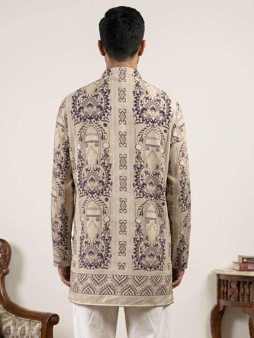 men printed mandarin neck short kurta - 22595962 -  Standard Image - 4