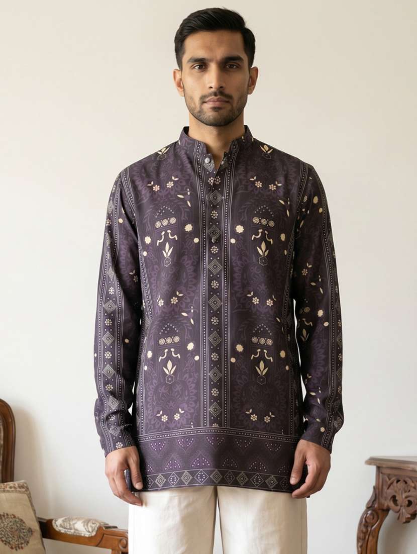 men printed mandarin neck short kurta - 22595963 -  Standard Image - 1