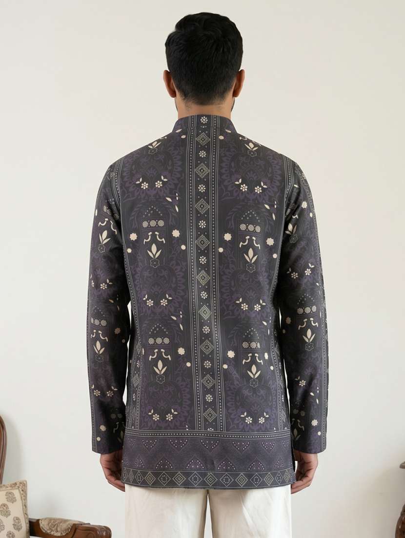 men printed mandarin neck short kurta - 22595963 -  Standard Image - 4