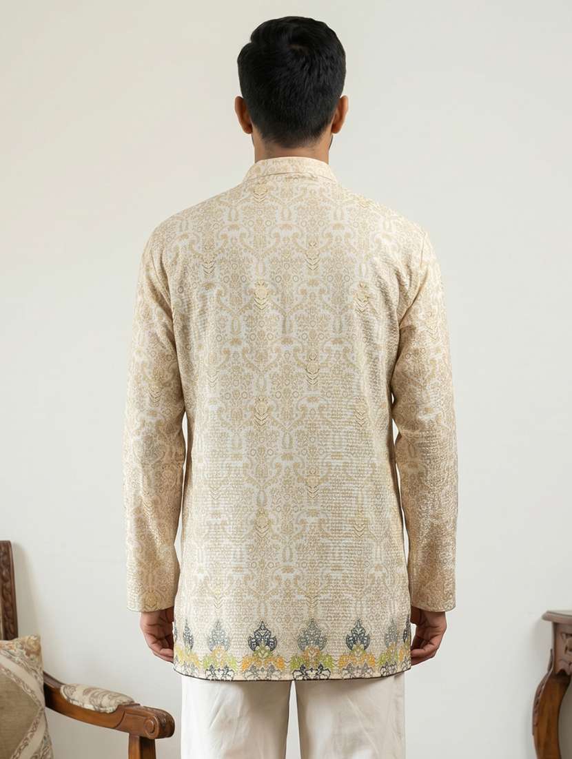 men printed mandarin neck short kurta - 22595965 -  Standard Image - 4