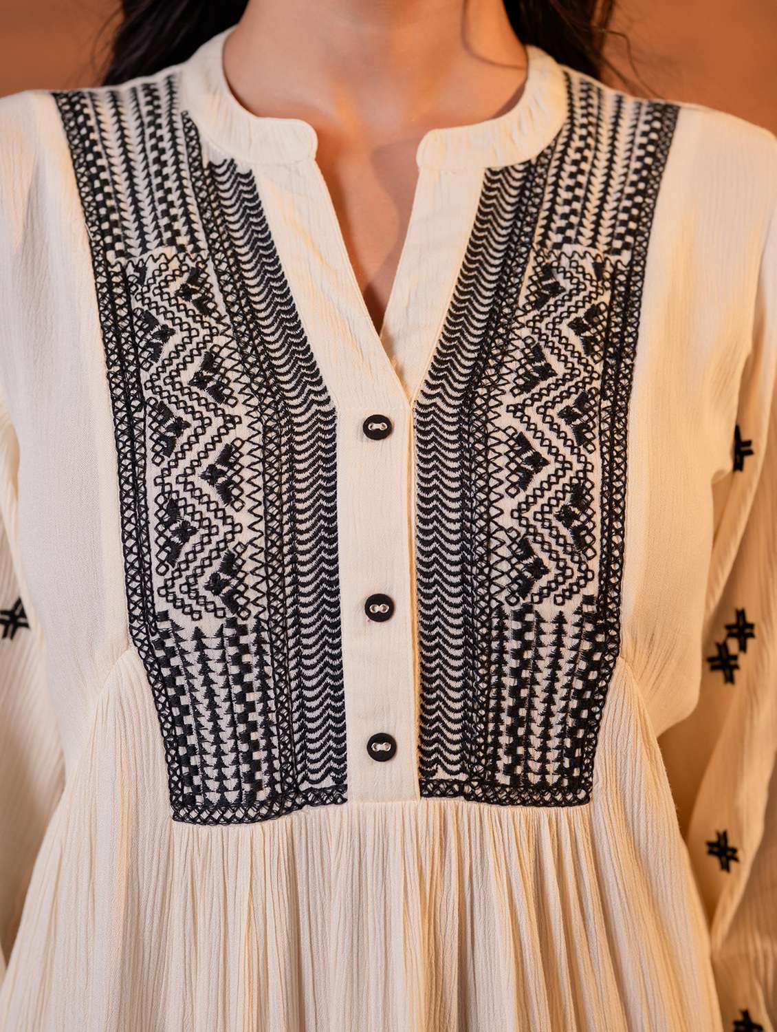 women embroidered three quarter sleeves tiered dress - 22595987 -  Standard Image - 1