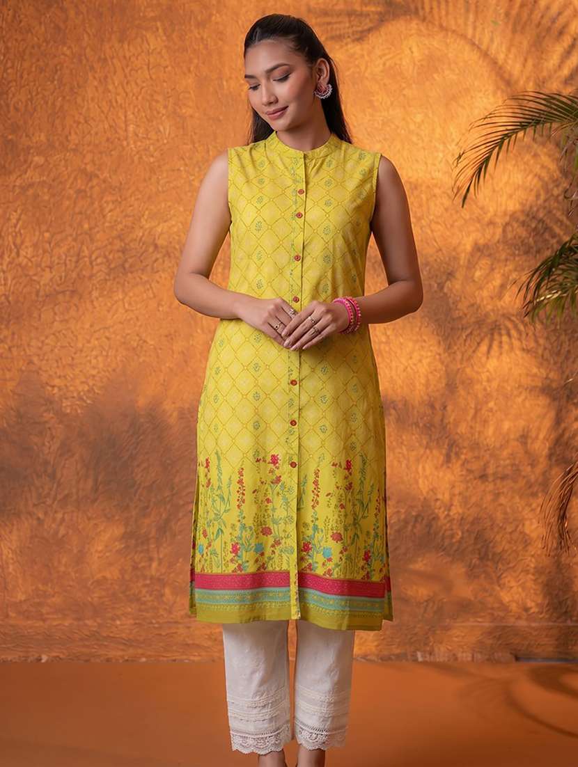 women printed sleeveless straight kurta