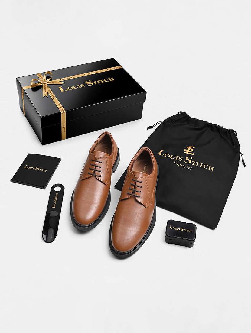 Men Solid Lace Up Derby Shoes - 22596112 -  Standard Image - 4