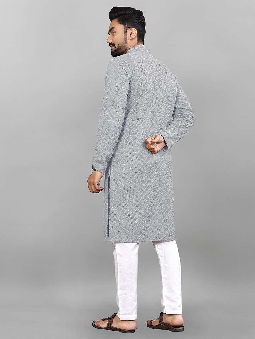 Men Solid With Work Mandarin Neck Kurta Pyjama Set - 22596561 -  Standard Image - 4
