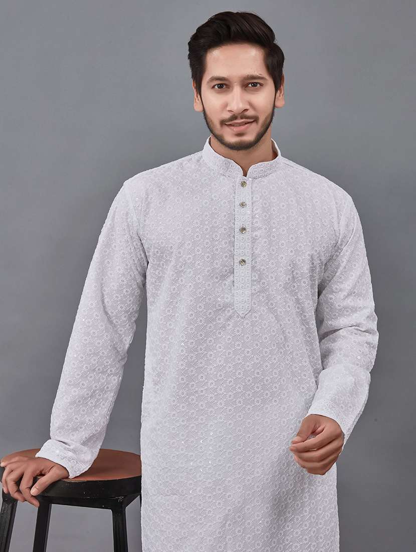 Men Solid With Work Mandarin Neck Kurta Pyjama Set - 22596602 -  Standard Image - 1