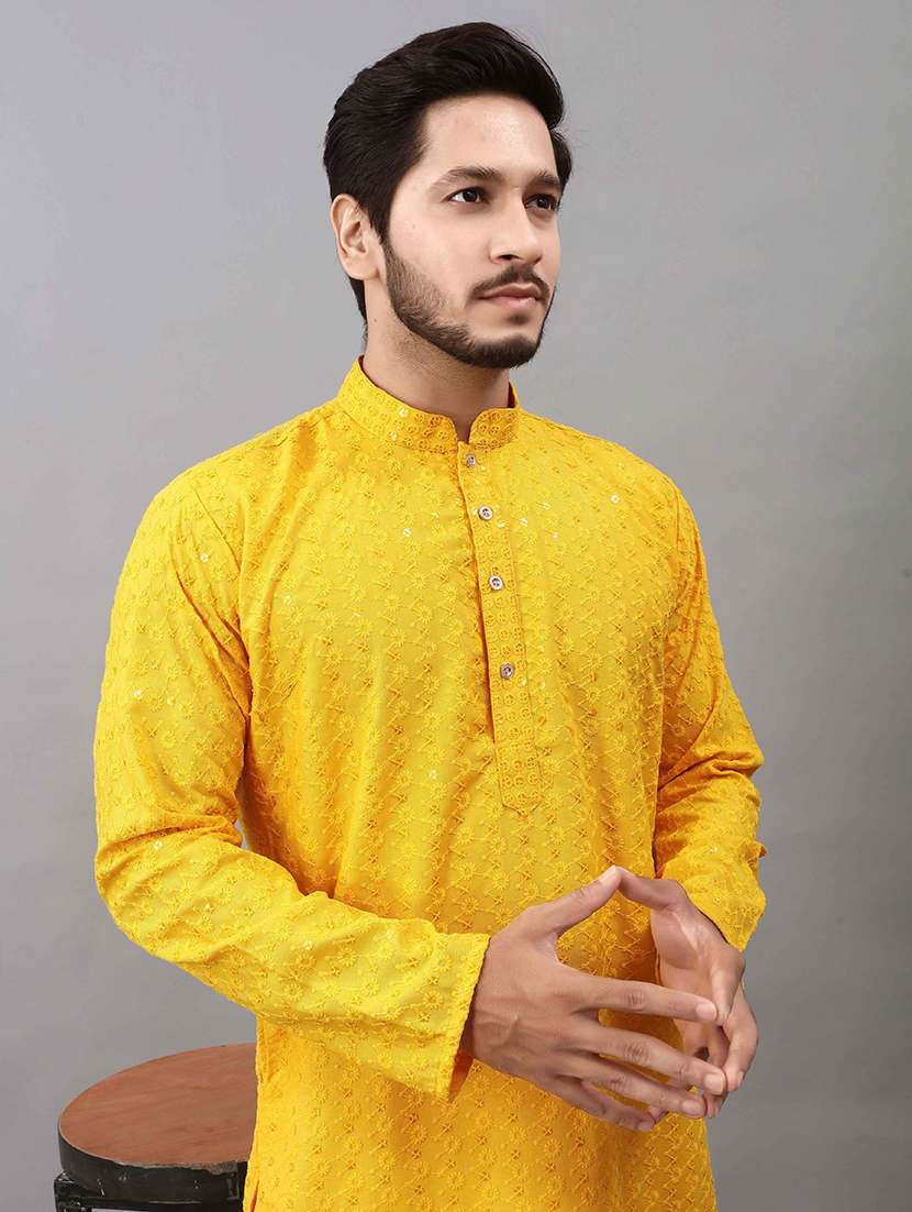Men Solid With Work Mandarin Neck Kurta Pyjama Set - 22596604 -  Standard Image - 1
